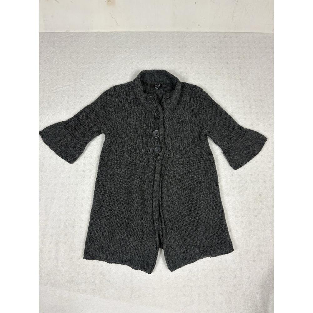 Ana Dark Gray Babydoll 2000s Vibe Knit Long Sleeve Sweater Coat Womens Petite M